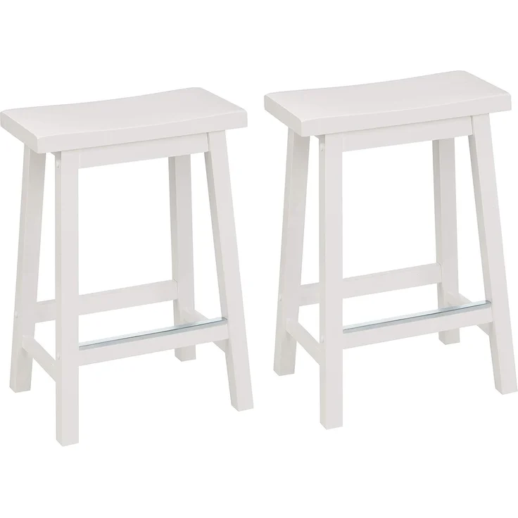 Amazon Basics Hocker für Küchentheke, Sitzfläche aus Massivholz, 61 cm hoch, Weiß, 2 Stück – Bild 1