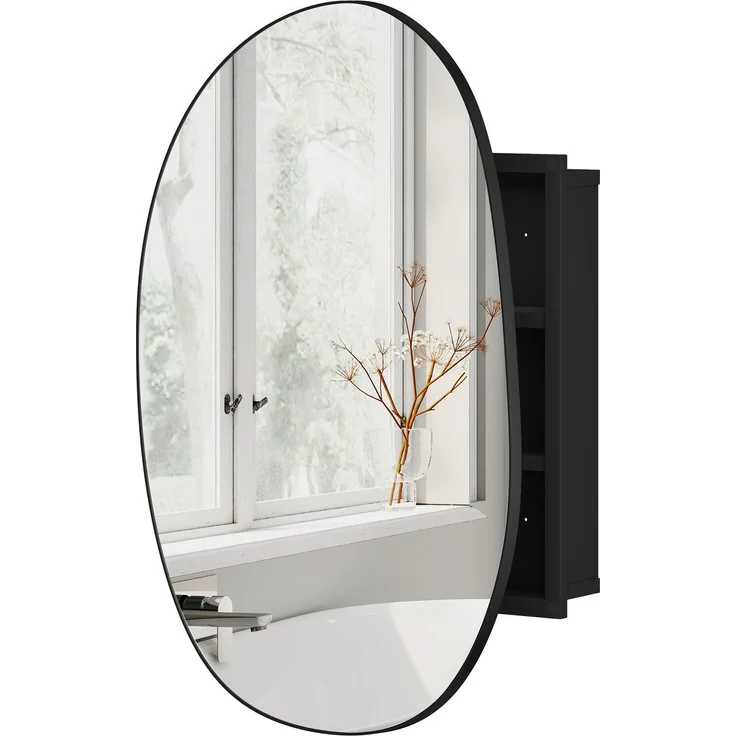 Badezimmerspiegel mit Stauraum und 3 Einlegeböden, aus Aluminium und Metall, 61 x 12 x 79 cm, schwarz – Bild 2