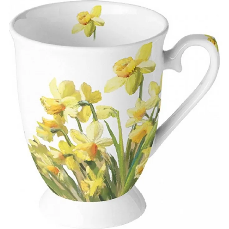 Ambiente Luxury Paper Products Tasse Porzellan, Becher Tee, Kaffee, Sommer Blumen Mug Kollektion, Material Porzellan Narzissen, Blumen Kollektion, Winter, Herbst, Frühling Kollektion, ideal als Geschenk