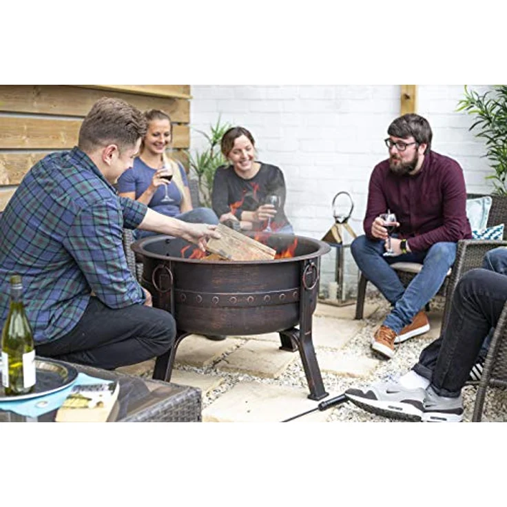 La Hacienda Brava Ø 80 cm Feuerkorb - Feuerkorb für den Garten - Feuertonne & Feuerstelle - Feuerschale Feuerkorb aus stabilem Stahl - Mit Grillrost & Schürhaken zum Kochen - 80x80x72 cm – Bild 4