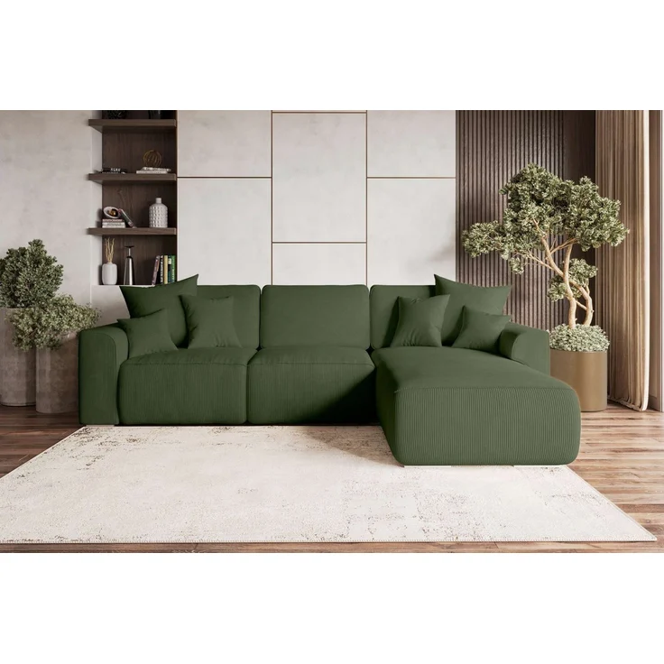 99rooms Gusto Ecksofa Cordstoff POSO Khaki Rechts mit Schlaffunktion – Bild 5