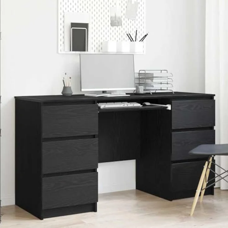 vidaXL Schreibtisch mit Speicher Schwarz Eichen-Optik 140 x 50 x 76 cm 3329284 – Bild 3