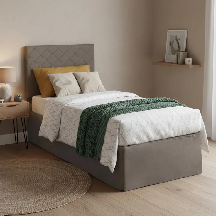 Talamo Italia - Cleonice-Einzelbett, Kopfteilset aus Öko-Leder mit orthopädischer Basis und Volant, 100 % Made in Italy, geeignet für ein Einzelbett, inklusive Matratze, 80 x 190 cm, taubengrau