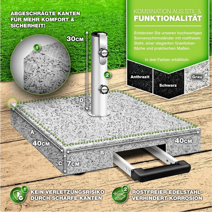 tillvex Sonnenschirm tillvex Granit Sonnenschirmständer, Balkonschirmständer für Schirmstöcke 16-48 mm & 300cm Schirmdurchmesser, Sonnenschirm, Granit Sonnenschirmständer – Bild 2