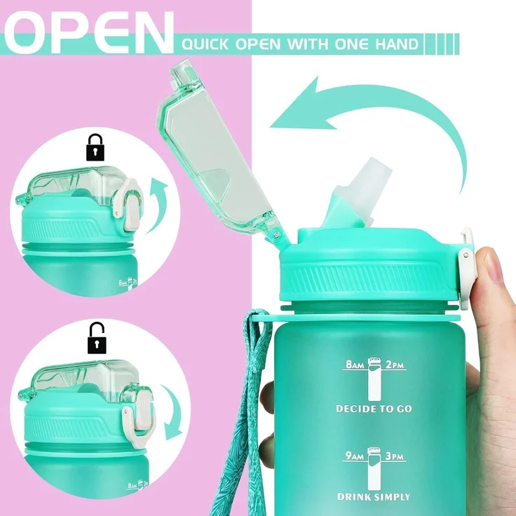 CodiCile Trinkflasche 1L mit Strohhalm Zeitmarkierung BPA-frei – Bild 2