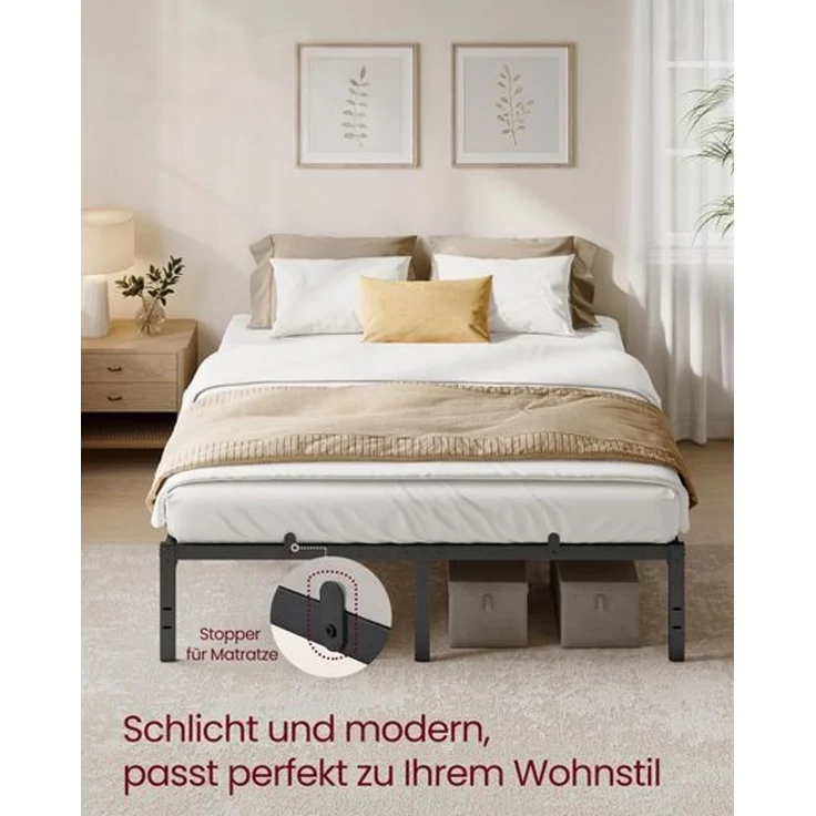 VASAGLE Doppelbettgestell, 160 x 200 cm, Bettrahmen, Unterbettaufbewahrung, schwarz – Bild 2