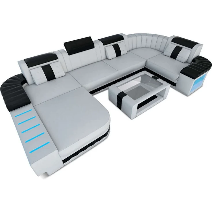 Sofa Dreams - Mini Designer Wohnlandschaft Bellagio Led U-Form - Kunstleder - Schwarz-Weiß - Links – Bild 9