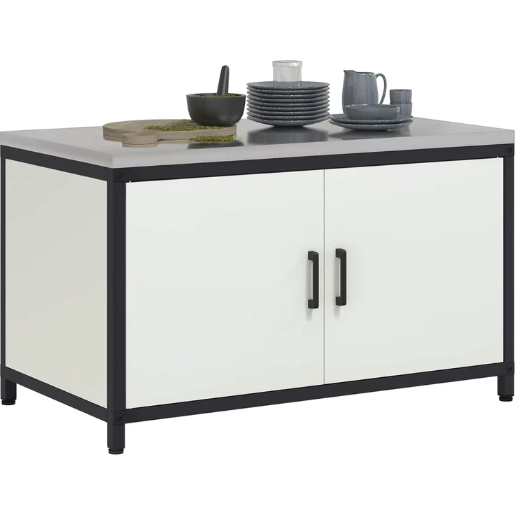 vidaXL Küchenaufbewahrung mit Regal mit Tür Weiß 60 x 50 x 92 cm Stahl 874997 – Bild 2