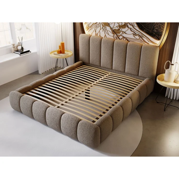 GRAINGOLD Cloud Bett 180x200, Polsterbett ohne Bettkasten, Bouclé-Stoff, mit Lattenrost, Braun – Bild 5