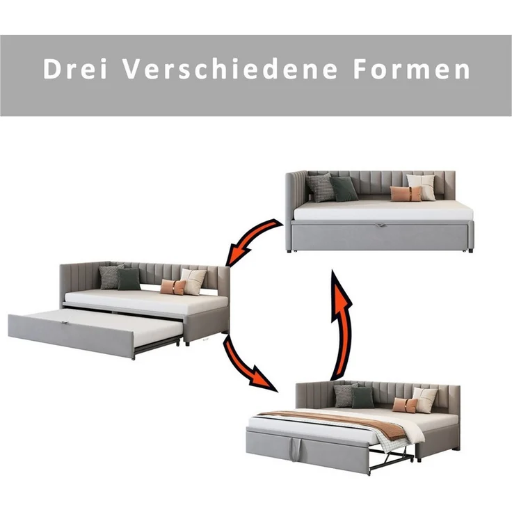 HAUSS SPOLE Schlafsofa 90/180x200 mit Ausziehbett L-förmiges Schlafsofa Hellgrau mit Matratze – Bild 4