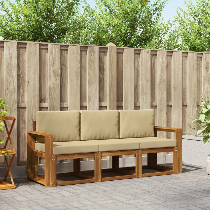 vidaXL Outdoor-Sofagarnitur 3 stk. 3-Sitzer Natur und Beige 3365946 – Bild 1