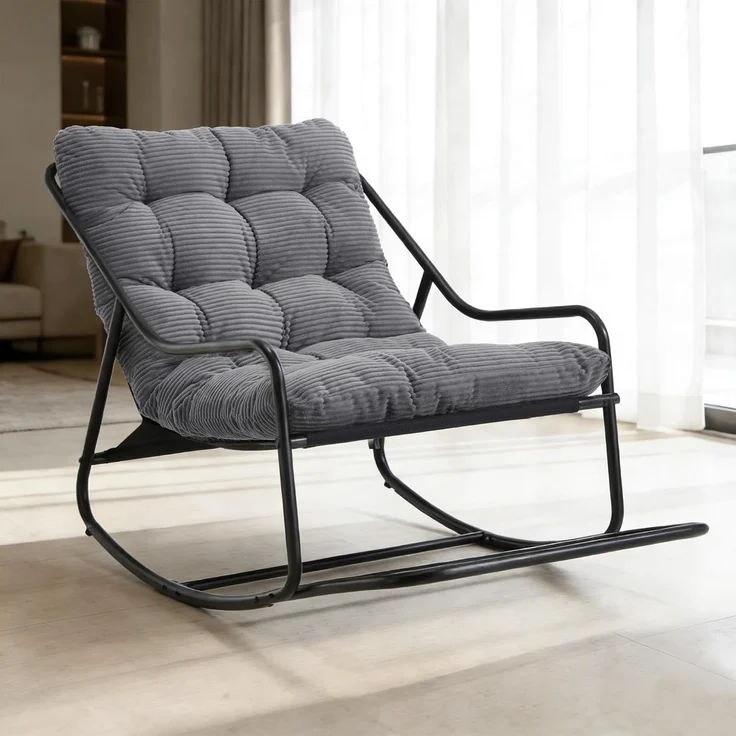 LVHOM Schaukelstuhl mit Fußstütze, Relaxsessel mit gepolstertem Kissen, ergonomischer Schaukelsessel, bis 130kg, Loungesessel für Balkon, Garten & Wohnzimmer – Bild 2