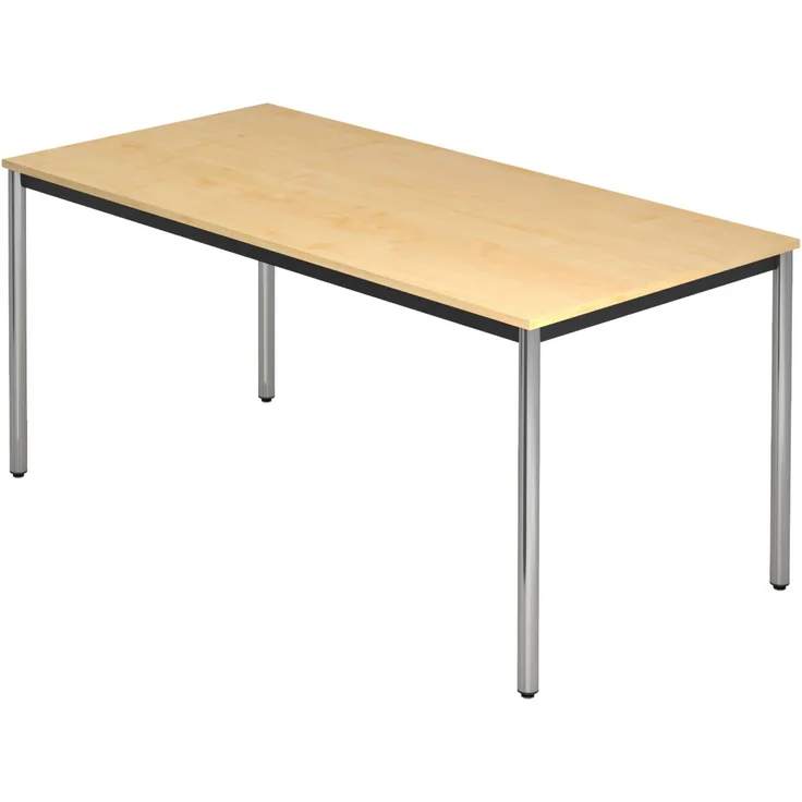 bümö Multifunktionstisch Ahorn, Tisch 160 x 80 cm, Tischfuß verchromt - einfacher Tisch, Besprechungstisch System D-Serie, Konferenztisch, Meetingtisch, Mehrzwecktisch, Pausentisch, DR16-3-C