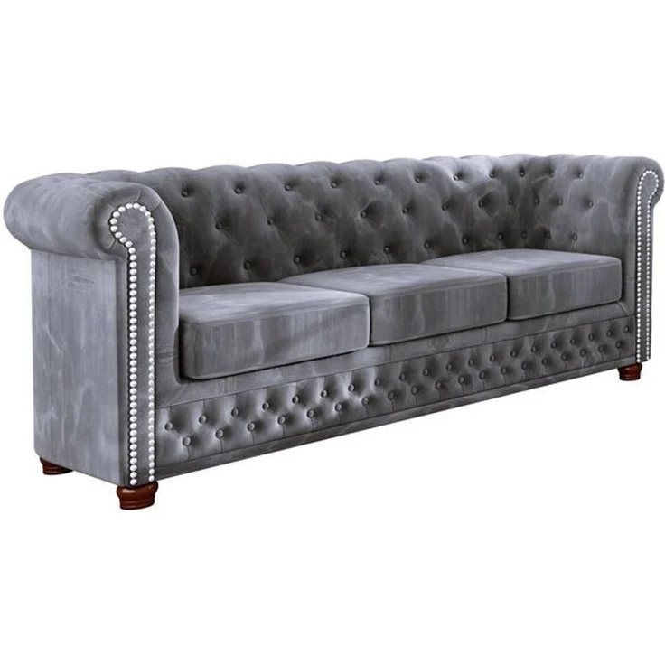 S-Style Möbel Chesterfield-Sofa Leeds 3-Sitzer aus Samt-Stoff mit Holzfüßen, mit Wellenfederung – Bild 4