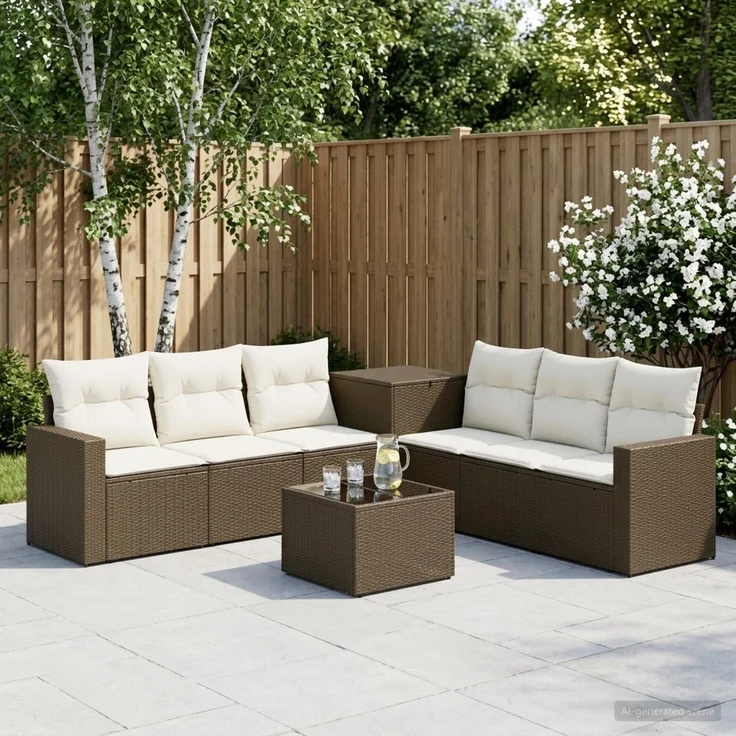 vidaXL Sofa Set 8 stk. Braun und Creme Weiß Polyrattan und Stahl 3448326 – Bild 1
