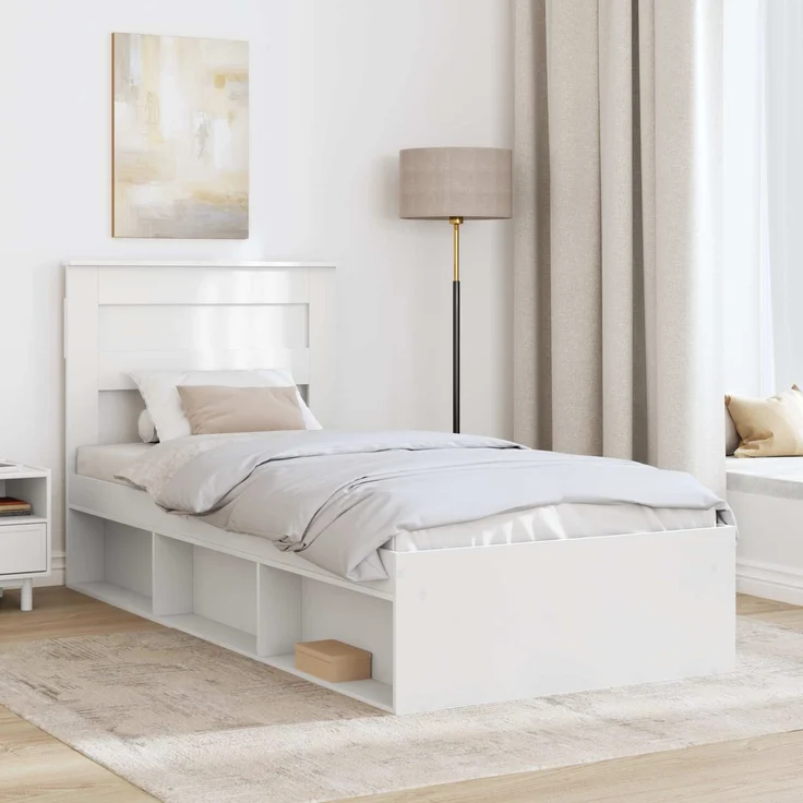 vidaXL Bettrahmen mit Kopfteil Weiß 75 x 190 cm Massives Kiefernholz 3409815 – Bild 2
