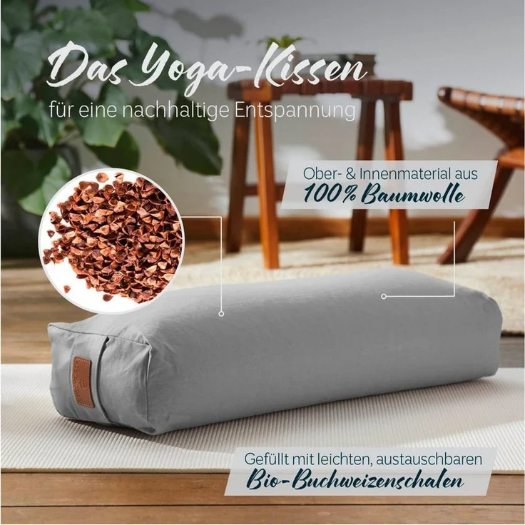 #DoYourYoga Yogakissen Yoga Bolster Paravati, gefüllt mit Bio-Buchweizenschalen,Yogakissen 67x22x13cm – Bild 1