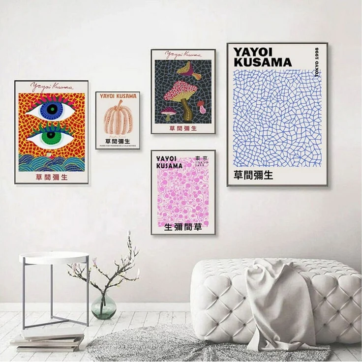 JUSTGOODMOOD Poster Japan Yayoi Kusama Auge Kürbis Pilze Bilder Wohnzimmer Wandbilder Schl, B (1 St) – Bild 2