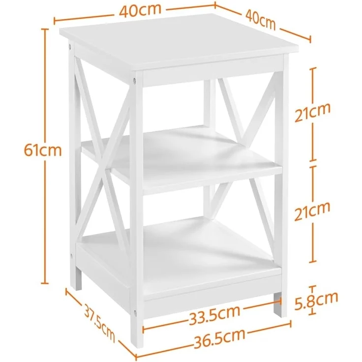 Yaheetech Beistelltisch 3 Ebenen Nachttisch Nachtschrank mit X-förmiger Tischbeine Sofatisch Couchtisch für Schlafzimmer und Wohnzimmer, 40 x 40 x 61 cm, Weiß – Bild 10