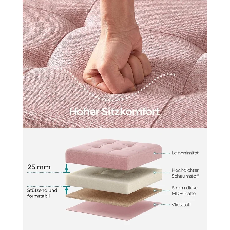 Songmics 38 cm Sitzbank mit Stauraum, klappbare Sitztruhe, Aufbewahrungsbox, Fußbank, pastellrosa LSF027R01 – Bild 4