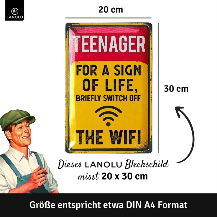 LANOLU Blechschild Teenager Wifi 20x30cm – Metall – Mehrfarbig – 20303 – Bild 3