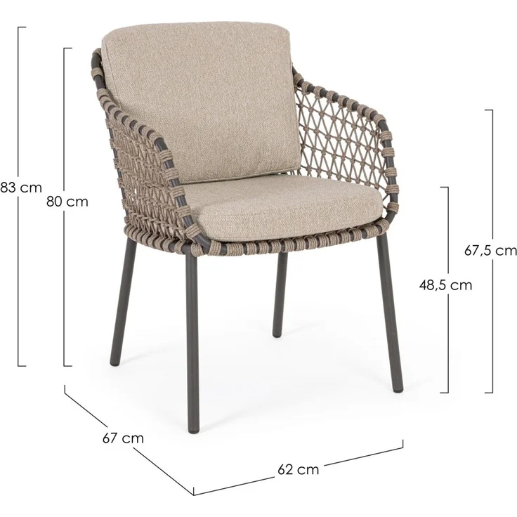 Gartenstuhl Ivissa aus Metall, modernes Design, Natur, gepolstert und wetterfest, inkl. Kissen – Bild 3