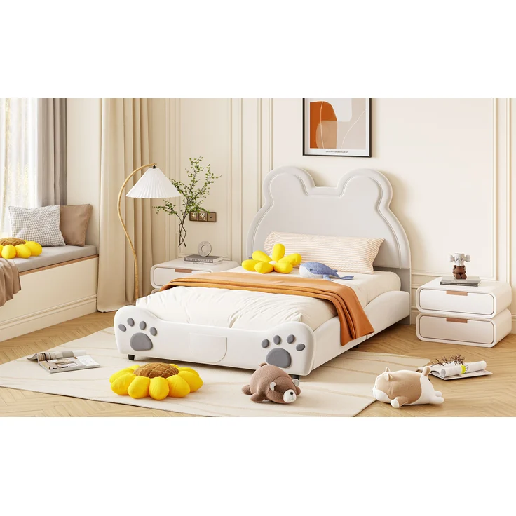 Polsterbett 140x200 cm in Bärenform – niedliches Kinderbett aus Velours, ohne Matratze – Bild 3