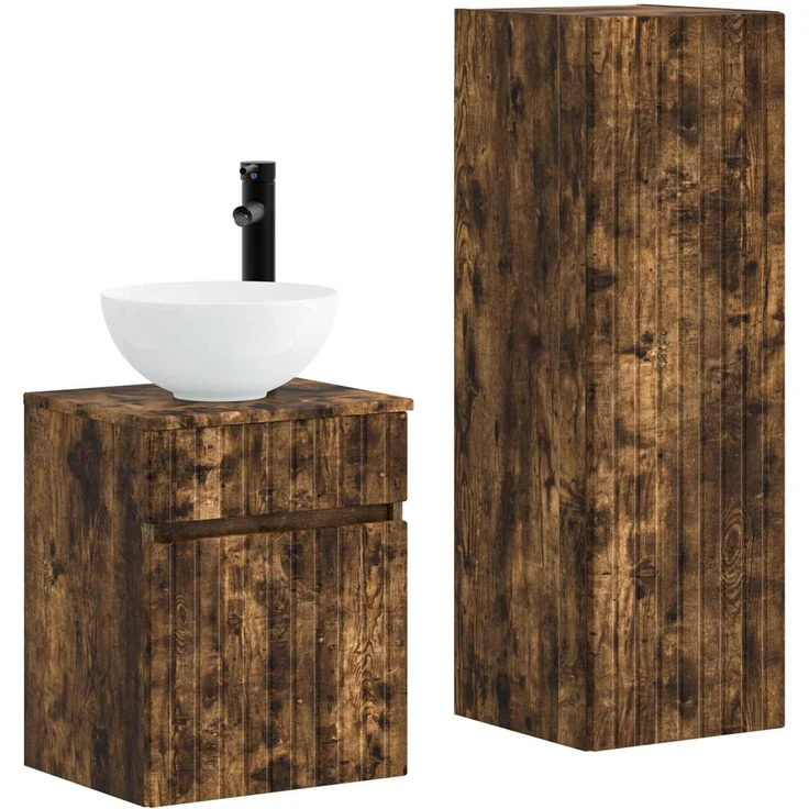 vidaXL Badezimmerschrank-Set 2 stk. Geräucherte Eiche 3406138 – Bild 2