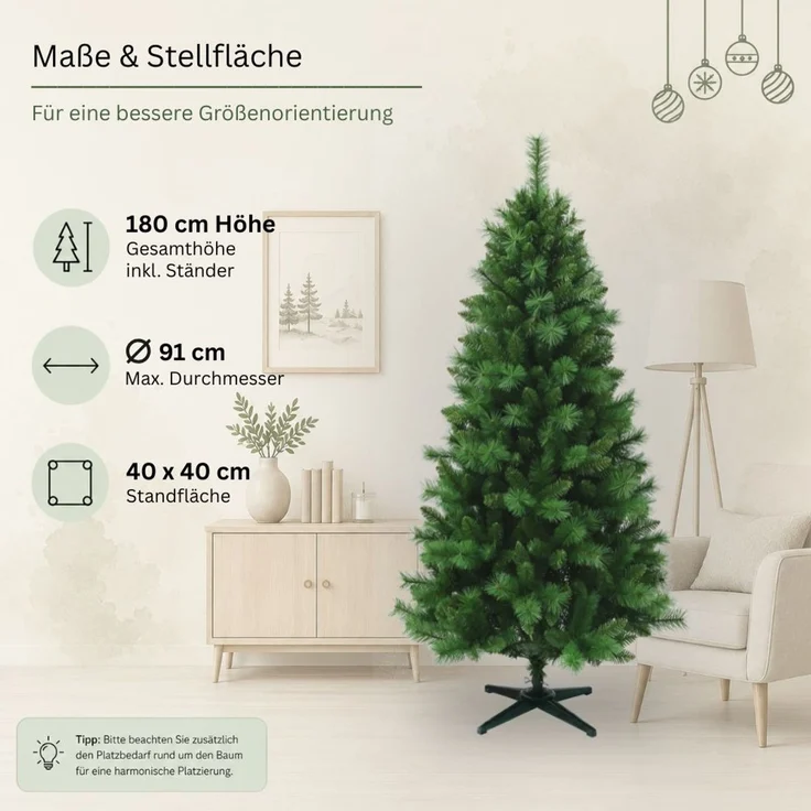HXT 1101 SLIM 180 cm künstlicher Weihnachtsbaum inklusive Metallständer, exklusiv & hochwertig, schwer entflammbar – Bild 4