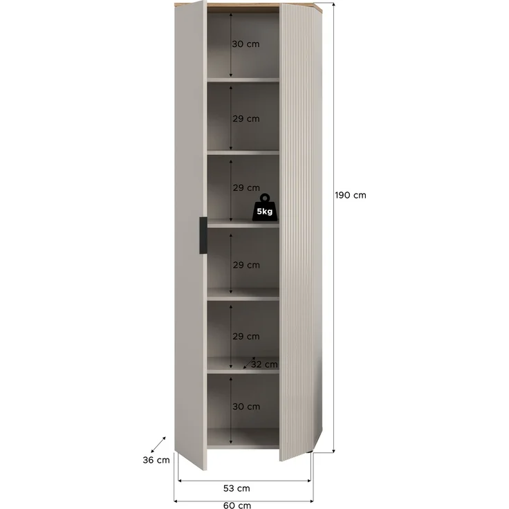 Garderobenschrank (B/H/T: 60x195x36 cm) in Kaschmir Nachbildung und Kaschmir Nachbildung – Bild 4