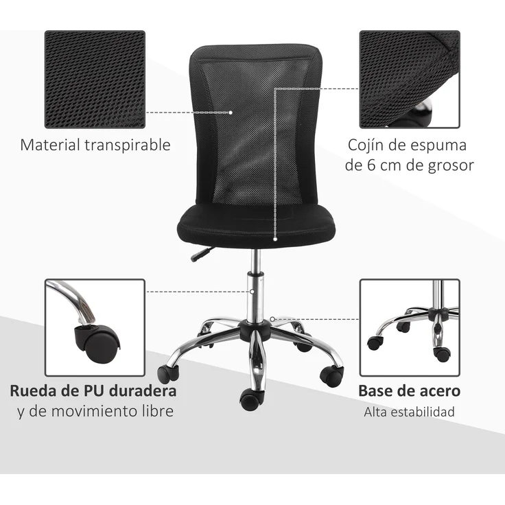 MELAYR, Armlehnenloser, drehbarer Schreibtischstuhl, Belastung 100 kg, 43 x 58 x 90–100 cm, Schwarz – Bild 6