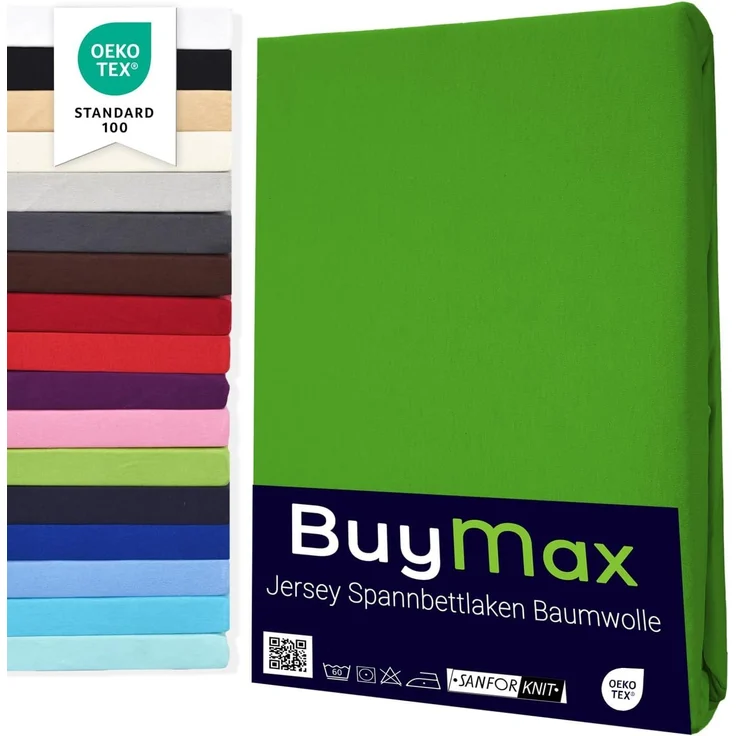 Buymax® Spannbettlaken 120x200 cm Doppelpack 100% Baumwolle Spannbetttuch Bettlaken Jersey, Matratzenhöhe bis 25 cm, Farbe Apfelgrün – Bild 1