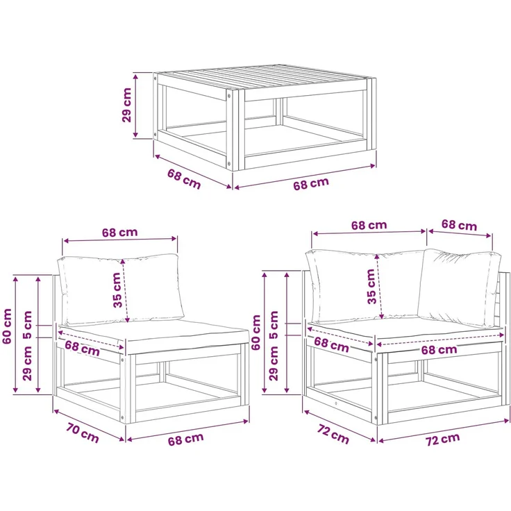 vidaXL 9-teiliges Garten-Lounge-Set, modular Natur Massivholz Akazie 3417287 – Bild 8