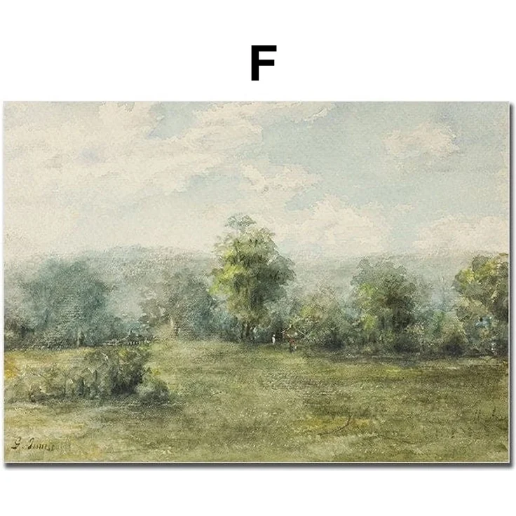 Poster Vintage Frühling Landschaft Blick in den Garten Äpfel und Schmetterlinge als Deko Print ohne Rahmen - F / 40 x 60 cm