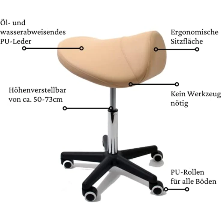 Duke-Handel Drehhocker Sattelhocker, Arbeitshocker, Rollhocker, Hocker, Sattelstuhl (1 St, in vielen Farben erhältlich), höhenverstellbar, ergonomisch, Rückenschonend – Bild 4