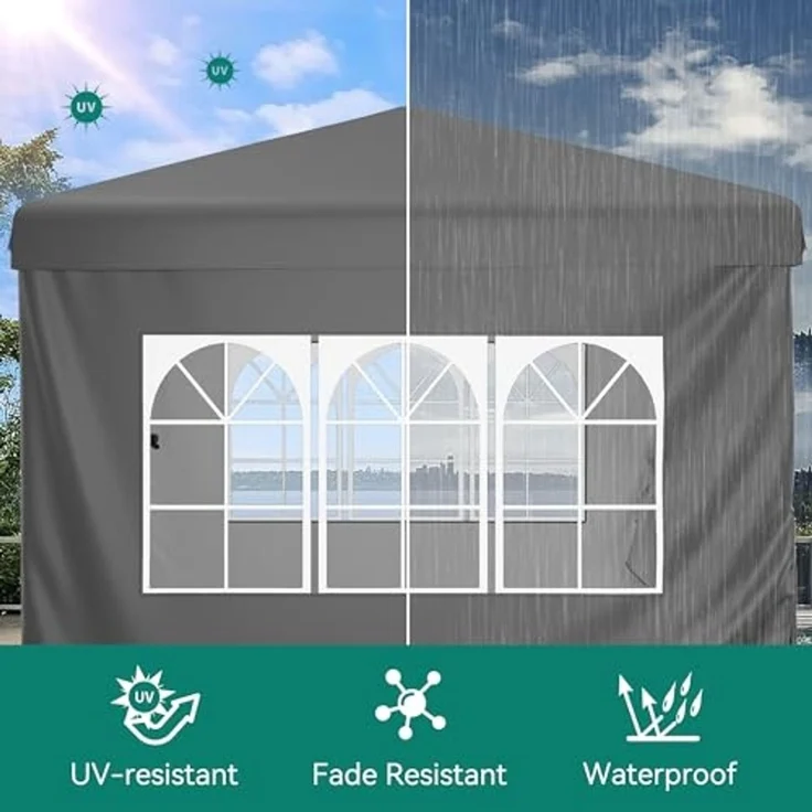 YITAHOME 2,5x2,5 wasserdichte Pavillon Faltpavillon mit Seitenteilen, Höhenverstellbar Faltbarer Pop up Pavillon Perfekt für Outdoor Partys, Camping, Märkte und Festivals, Dunkelgrau – Bild 4