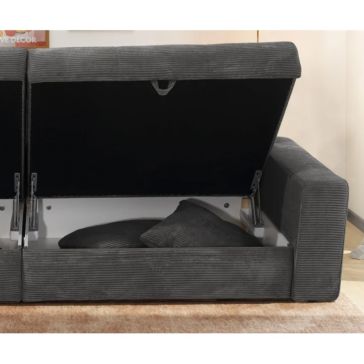 Big-Sofa 284 cm breit Wellenunterfederung Lounge-Couch Stauraum Cord Dunkelgrau – Bild 6
