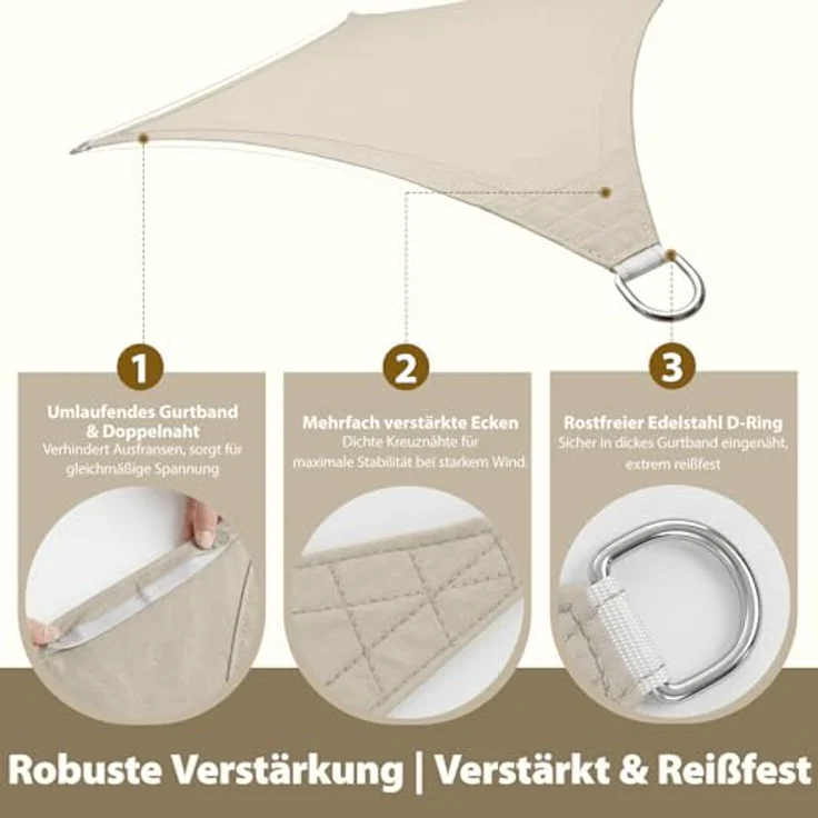 Sekey Sonnensegel Wasserdicht 3x3 m Quadratisch, Sonnenschutz hochdichtes PES 160g/m² Wetterfest & Reißfest, Nahtversiegelung (Zuverlässig Dicht) & 95% UV Schutz, für Balkon Terrasse Garten, Taupe – Bild 6