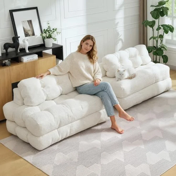 GarveeHome 3-in-1 Klappbares Schlafsofa mit Kissen – Faltbare Matratze & Rückenstütze – Komfortabler, tragbarer Doppelsitzer für Wohnzimmer & Studentenwohnheim – Platzsparendes Bodensofa – Maße: – Bild 5