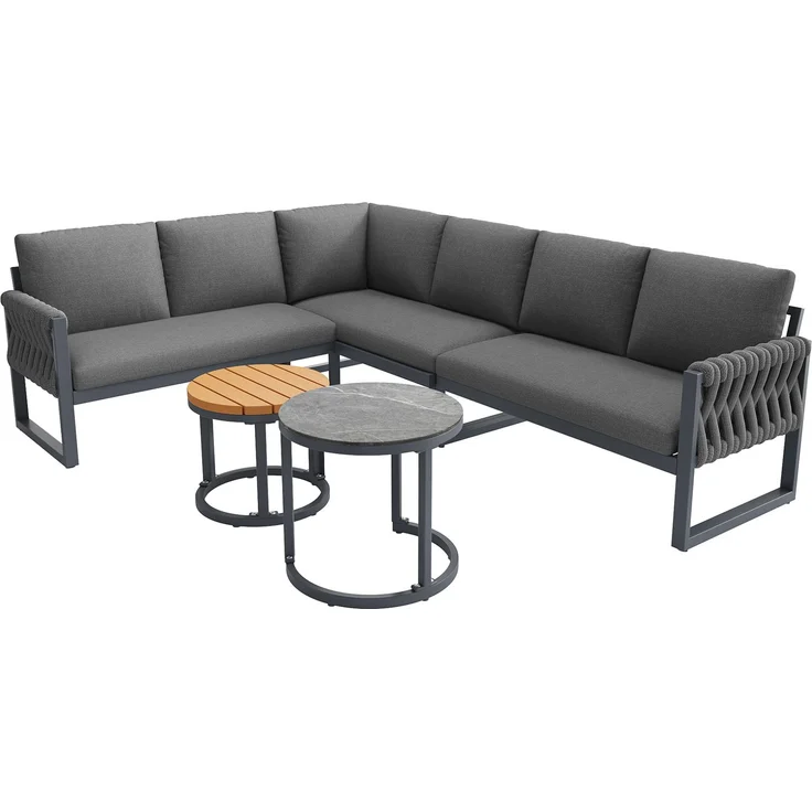 Gartenlounge-Set, Olefin, modular mit 2 Beistelltischen, 86x233x178 cm, Grau – Bild 4