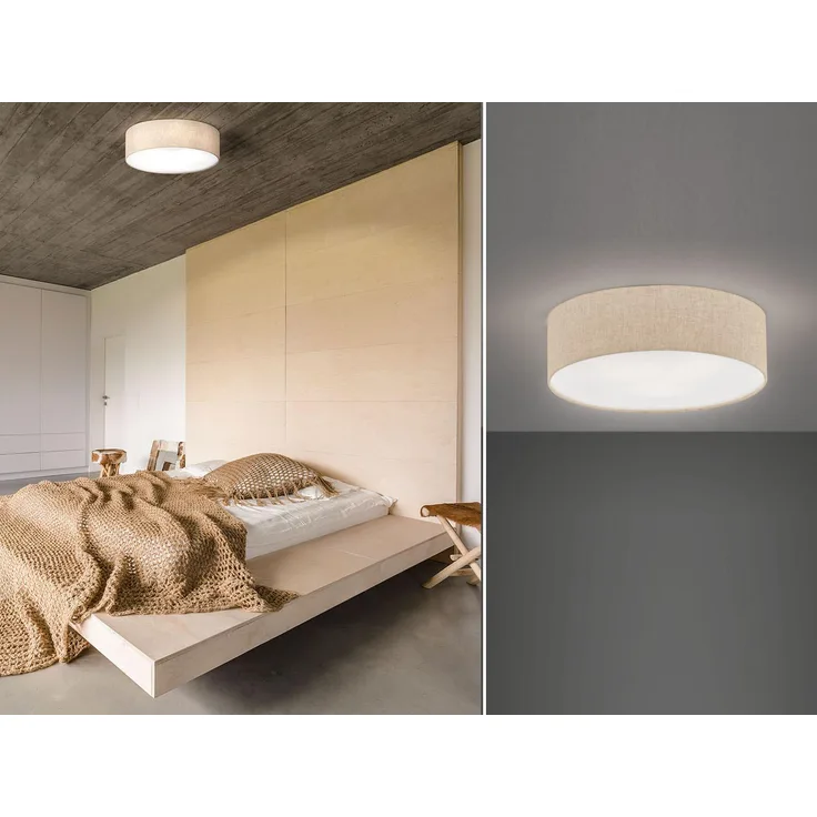 LED Deckenlampe rund mit Lampenschirm Leinen Beige, Ø 40cm