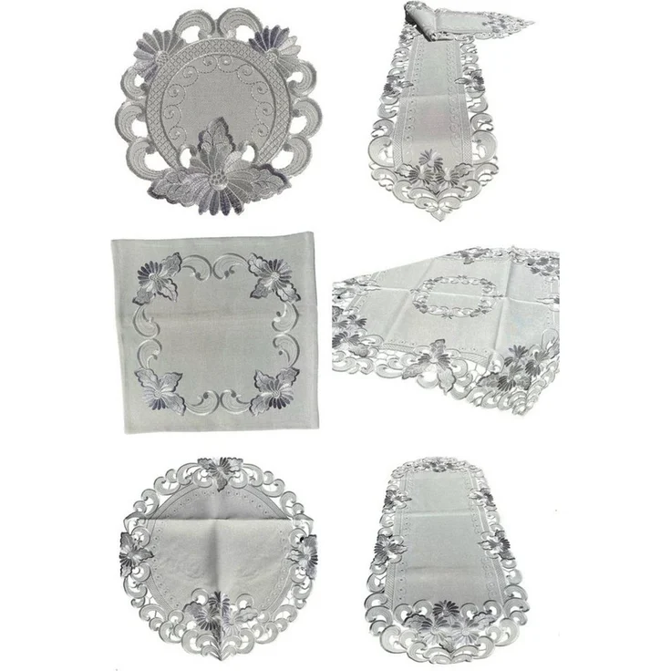 Westernlifestyle Tischdecke Blumen silber / grau Tischläufer Tischdecke – Bild 1