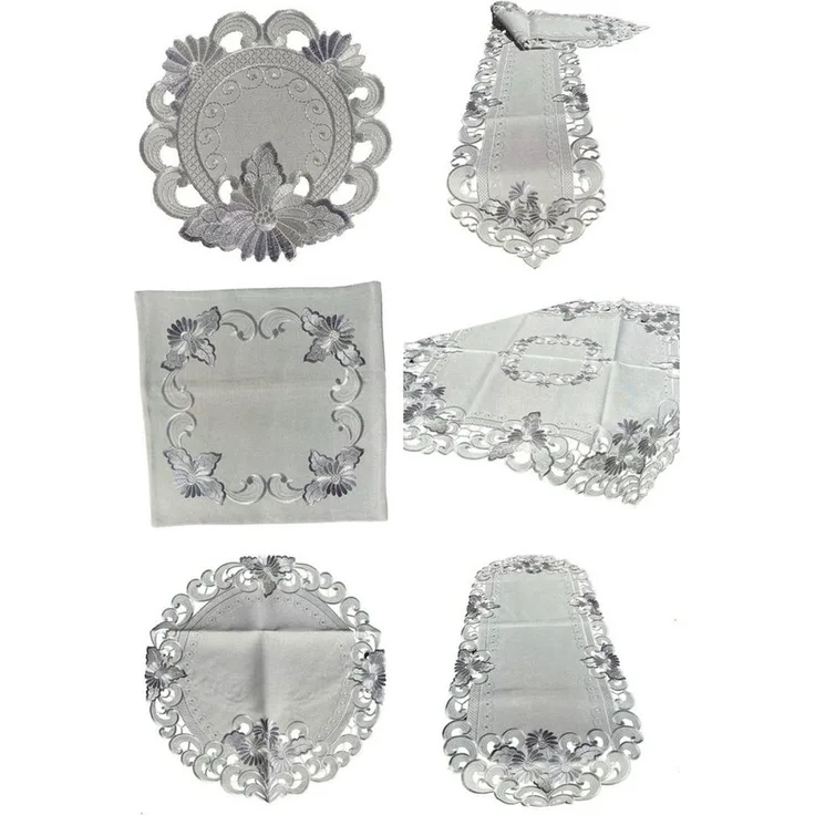 Westernlifestyle Tischdecke Blumen silber / grau Tischläufer Tischdecke