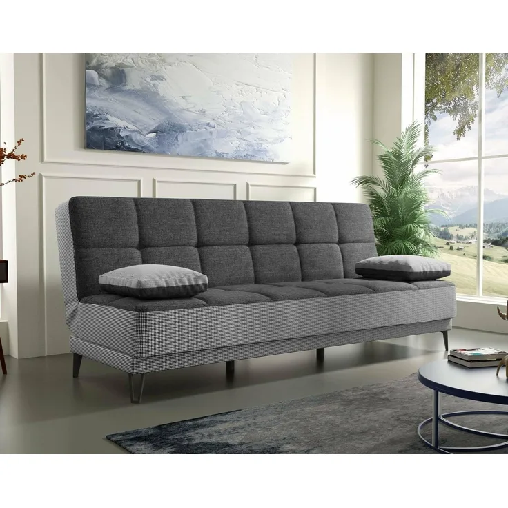 Dmora Jordi, 3-Sitzer Schlafsofa mit schwarzen Metallfüßen, Sofa aus gepolstertem Stoff mit klick-Klack-Öffnung, 190 x 87 x 97 cm, Grau, Metall