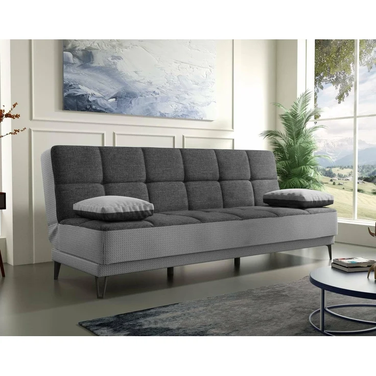 Dmora Jordi, 3-Sitzer Schlafsofa mit schwarzen Metallfüßen, Sofa aus gepolstertem Stoff mit klick-Klack-Öffnung, 190 x 87 x 97 cm, Grau, Metall – Bild 1