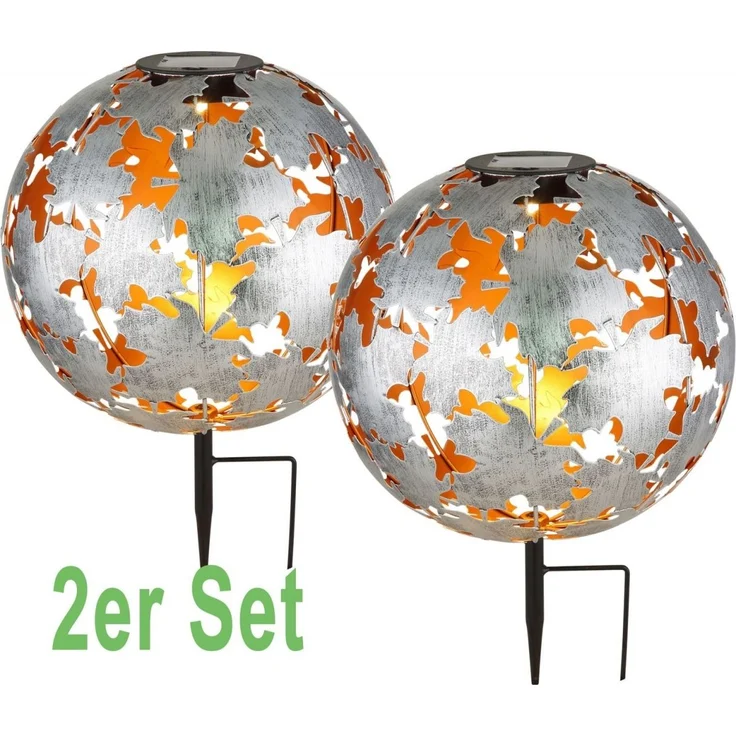 Solarleuchte Garten 2er Set Solarlampe Kugel 27cm Erdspieß Außenlampe Silber – Bild 6