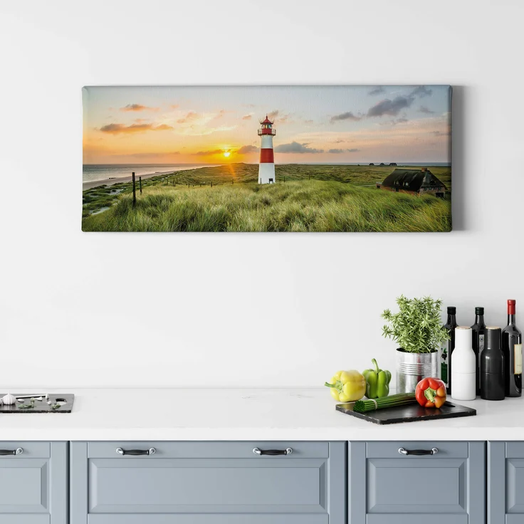Leinwandbild Leuchtturm Grün Rot Weiß 100x40 DD123211 Keilrahmenbild Wandbild – Bild 2