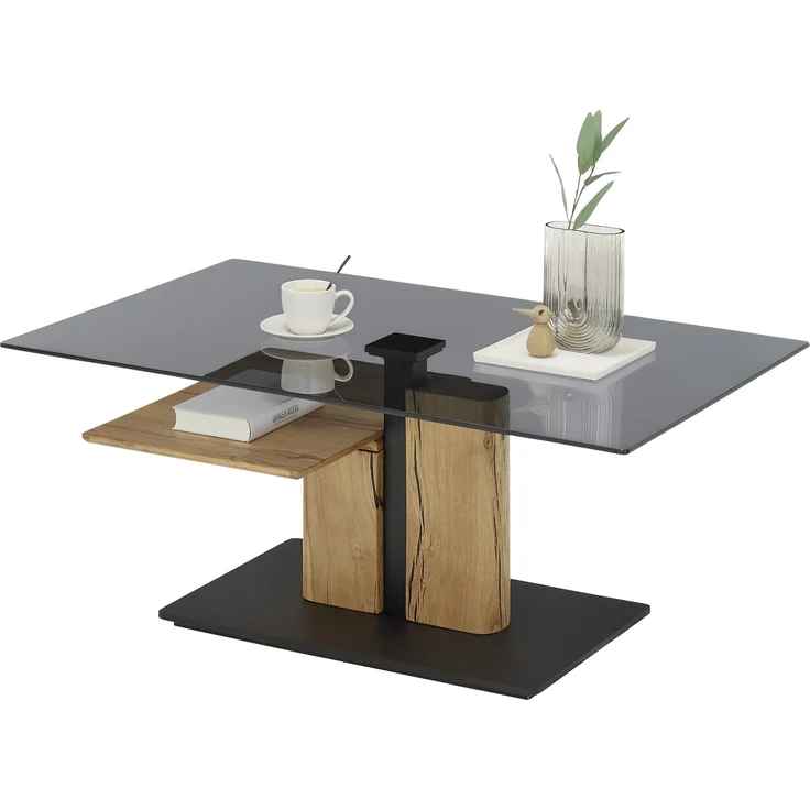 Couchtisch >DELMAS< Höhenverstellbar, Rollen, Eiche / schwarz - 105x45/63x65 (BxHxT) – Bild 4
