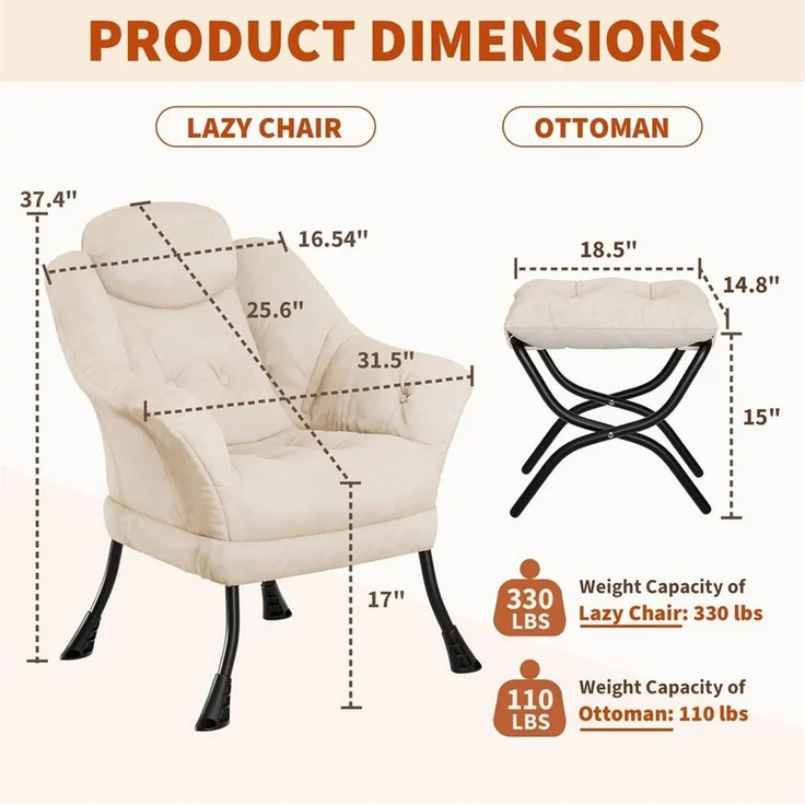 GarveeMore Ohrensessel mit klappbarem FußHocker,bequeme Lounge-Sessel, Relaxsessel für kleine Wohnungen,Wohnzimmer und Schlafzimmer – Bild 2