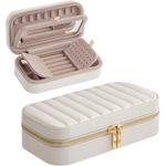 SONGMICS HOME ANAH Kollektion - Schmuckkästchen Reise, Schmuckkasten klein Schmuckaufbewahrung mit Spiegel, PU mit Nähten, Reißverschluss, Geschenkidee, wolkenweiß